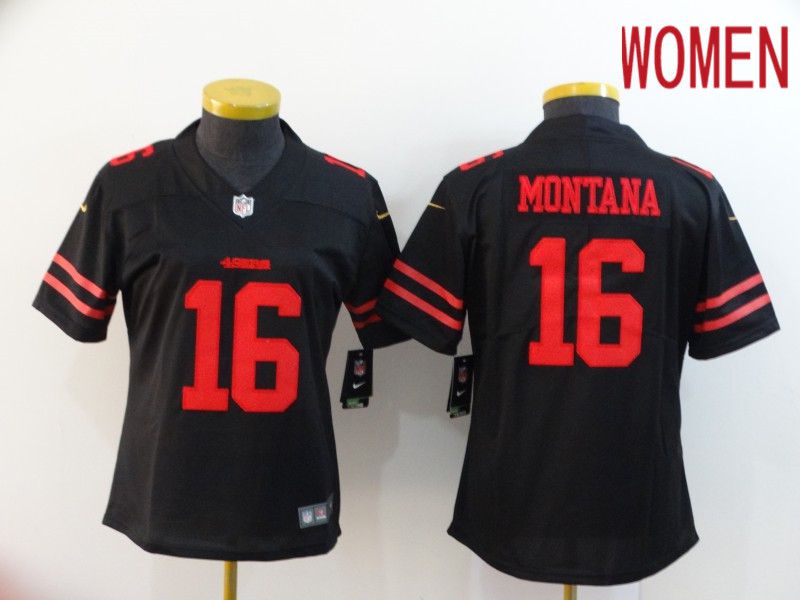 Women San Francisco 49ers #16 Montana Black Nike Vapor Untouchable Limited NFL Jersey->women nfl jersey->Women Jersey